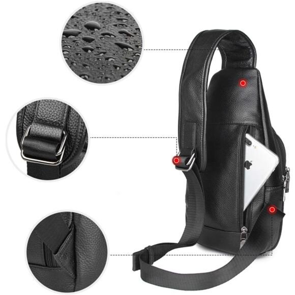 Cowhide Leather Waterproof Casual Daypack Sling Shoulder Chest Crossbody Bag - Picture 6 of 8